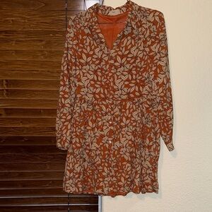 Floral Print Dress in Orange and Cream